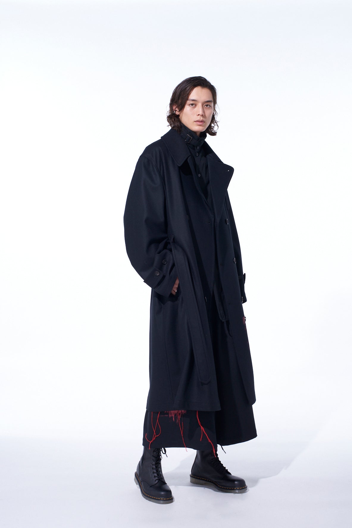 LAMB WOOL PRINTED MESSEGE EMBROIDERY TRENCH COAT