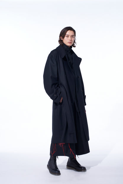 LAMB WOOL PRINTED MESSEGE EMBROIDERY TRENCH COAT