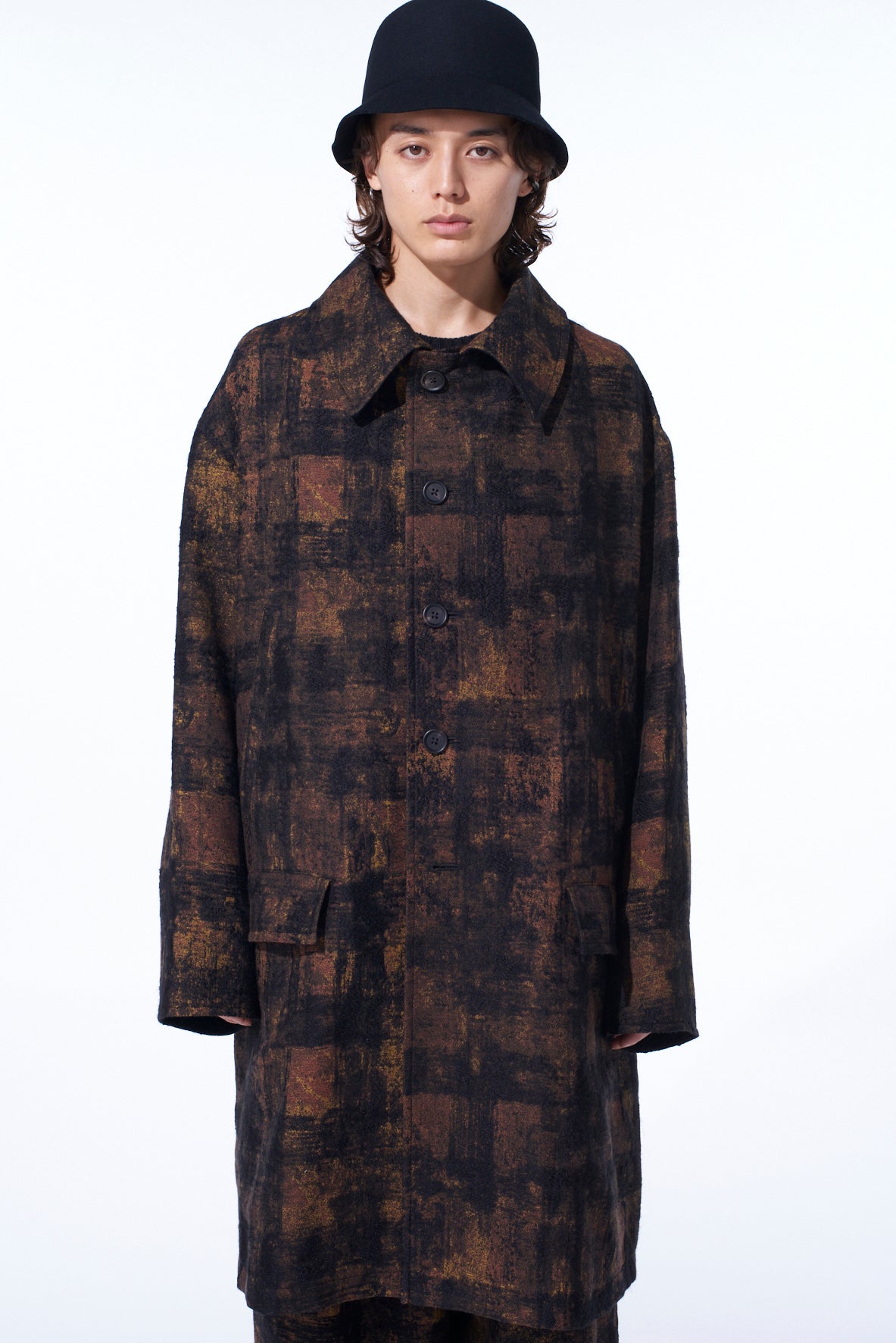 CHECK JACQUARD OVERSIZED SOUTIEN COLLAR COAT