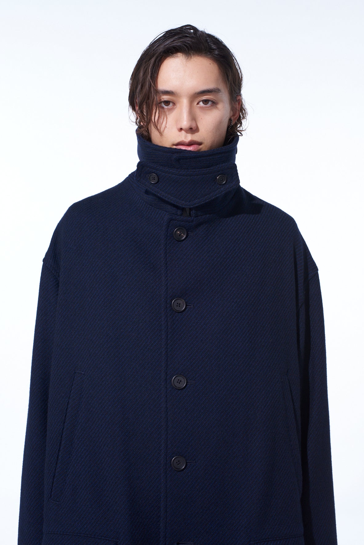 4/24 KERSEY OVERSIZED STAND COLLAR COAT – THE SHOP YOHJI YAMAMOTO