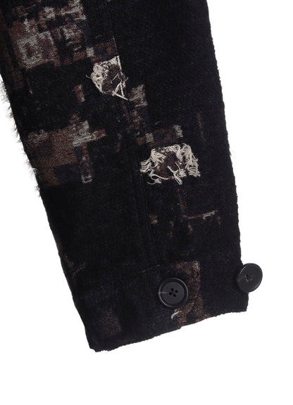 PATCHWORK CUT JACQUARD HOODED COAT
