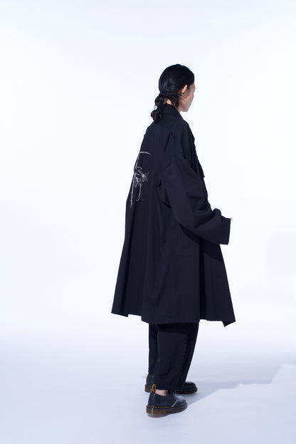 COTTON DRILL EMBROIDERY CUT-OUT DRAPE COAT