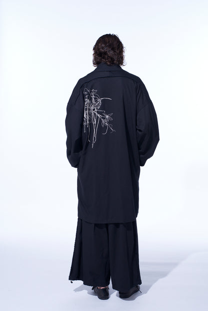 COTTON DRILL EMBROIDERY CUT-OUT DRAPE COAT