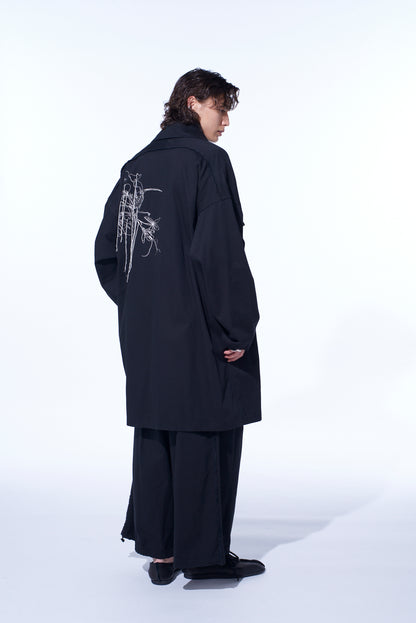 COTTON DRILL EMBROIDERY CUT-OUT DRAPE COAT