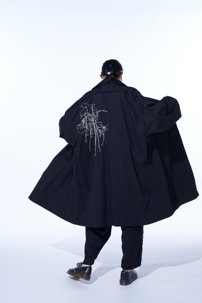 COTTON DRILL EMBROIDERY CUT-OUT DRAPE COAT