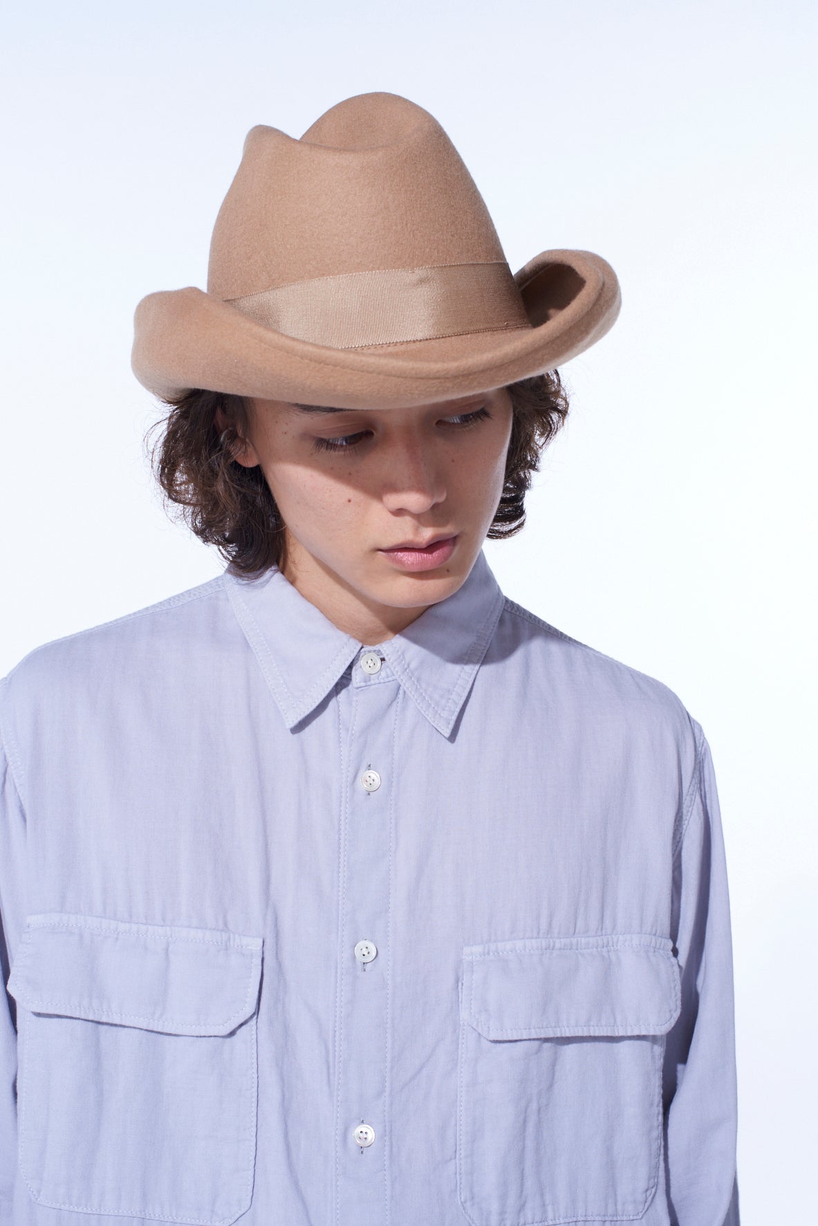 Yohji Yamamoto POUR HOMME 春夏フェードラ帽　ベージュ WOOL FELT ROLLABLE BRIM MOUNTAIN HAT – THE SHOP YOHJI YAMAMOTO