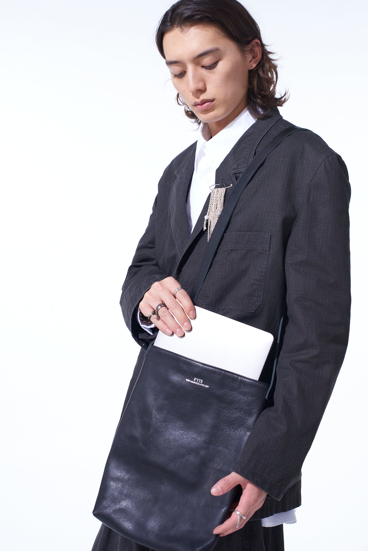 LEATHER PANEL SHOULDER BAG