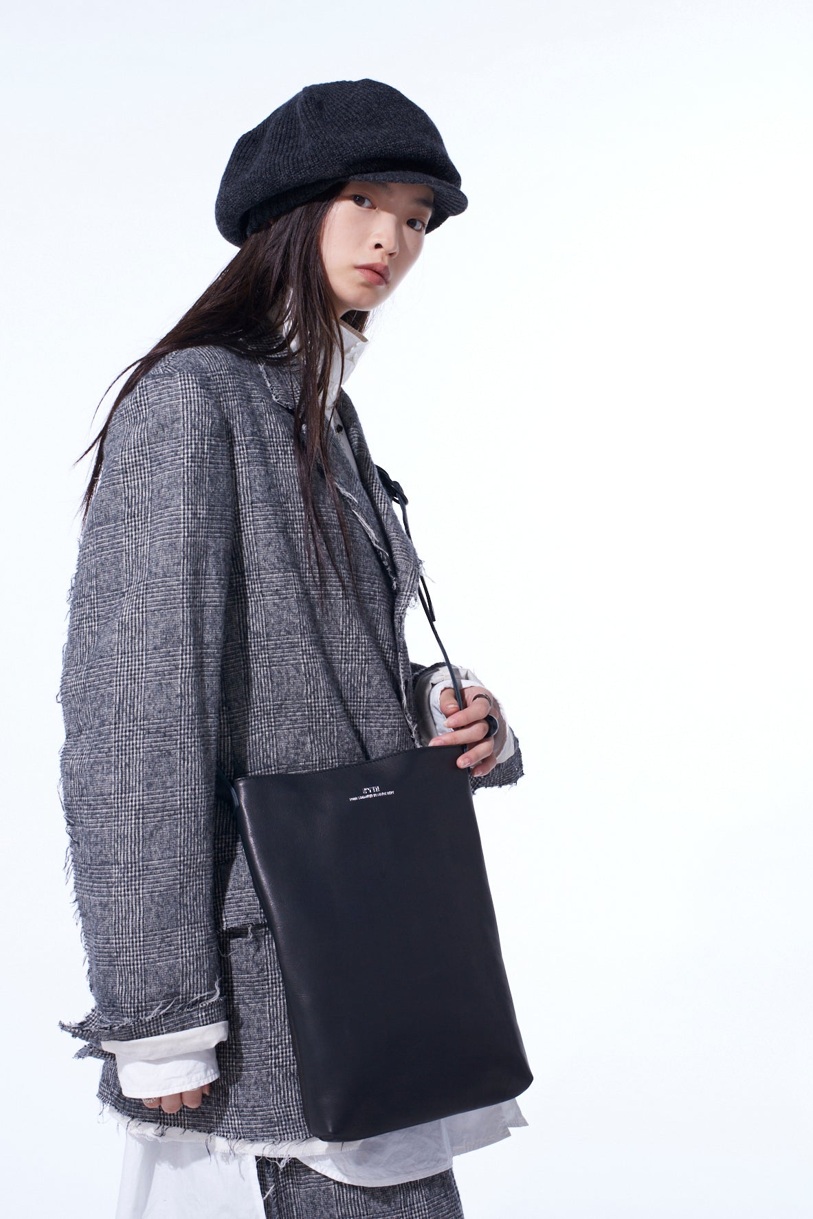 LEATHER PANEL SHOULDER BAG