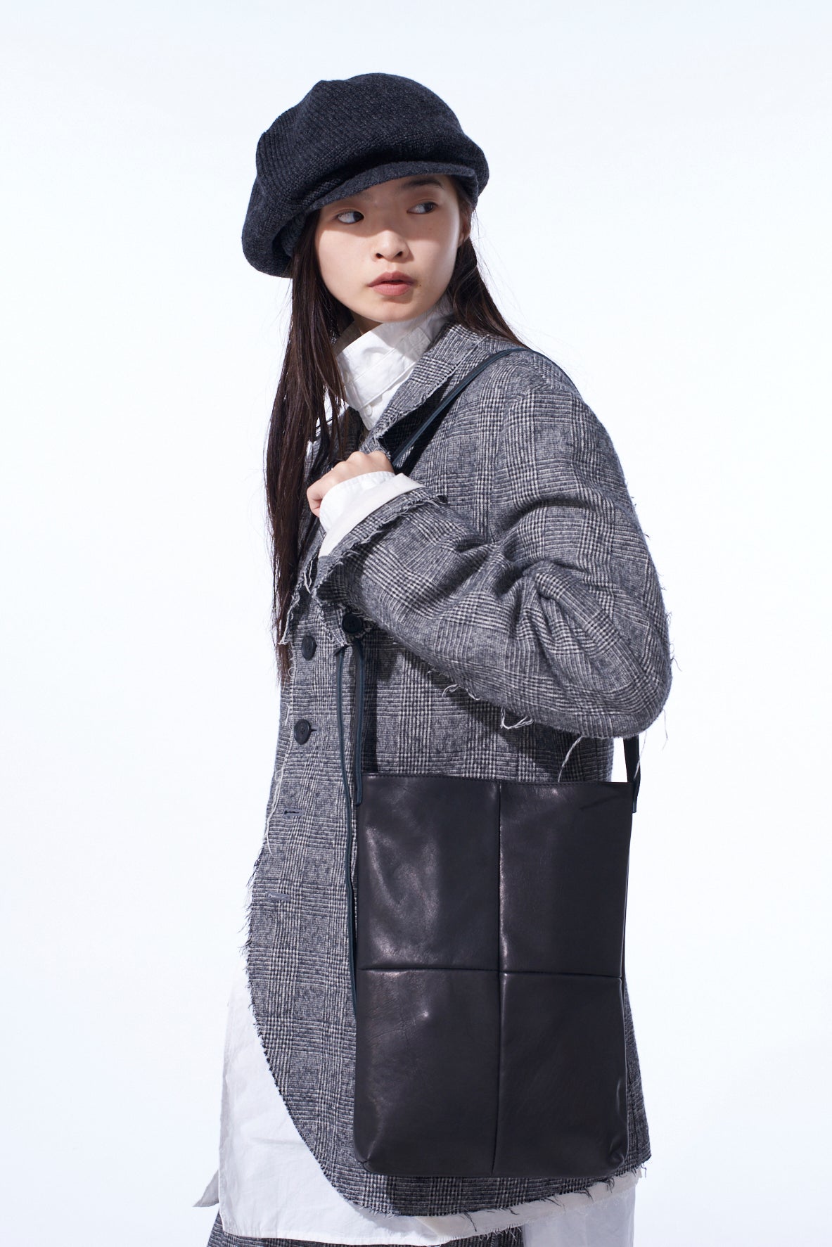 LEATHER PANEL SHOULDER BAG