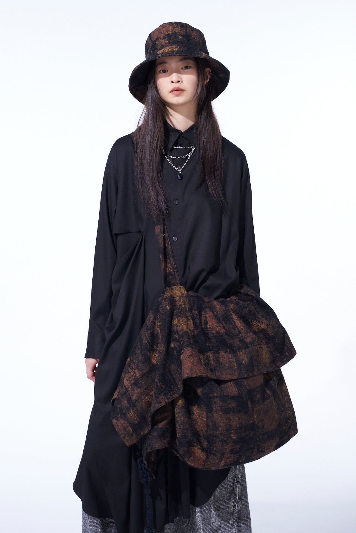 CHECK JACQUARD DRAPED SHOULDER BAG