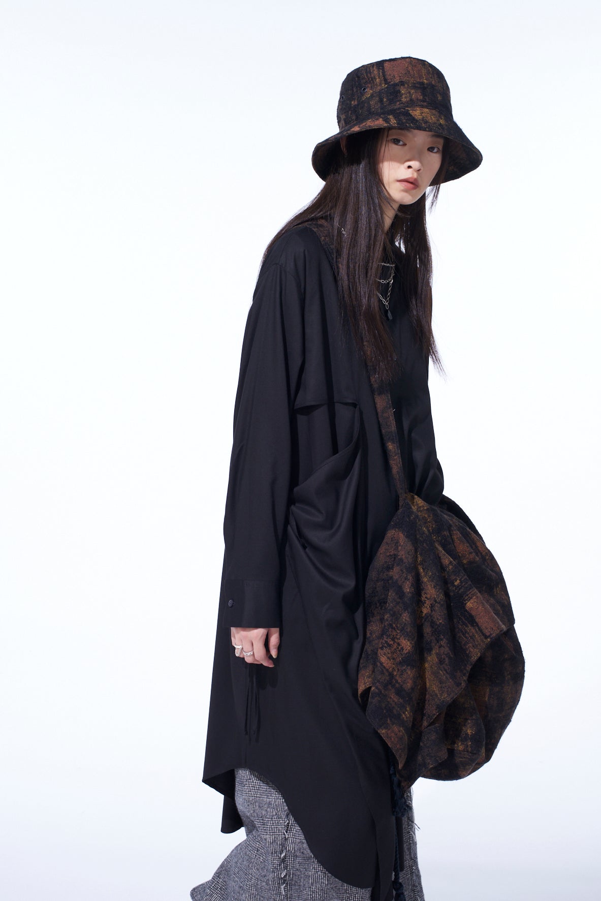 CHECK JACQUARD DRAPED SHOULDER BAG