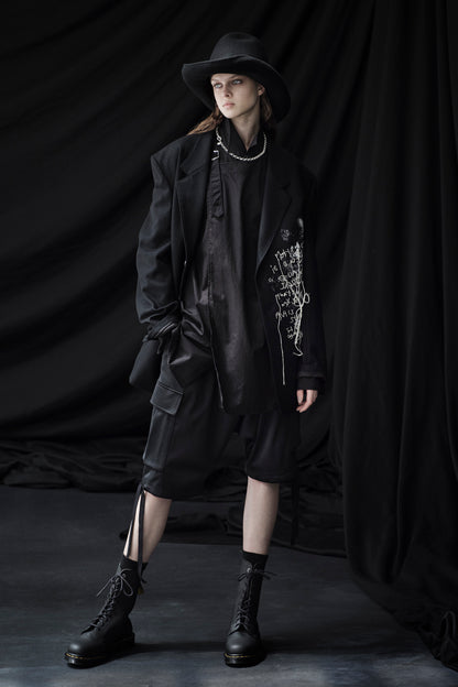 LAMB WOOL PRINTED MESSEGE EMBROIDERY TAILORED JACKET