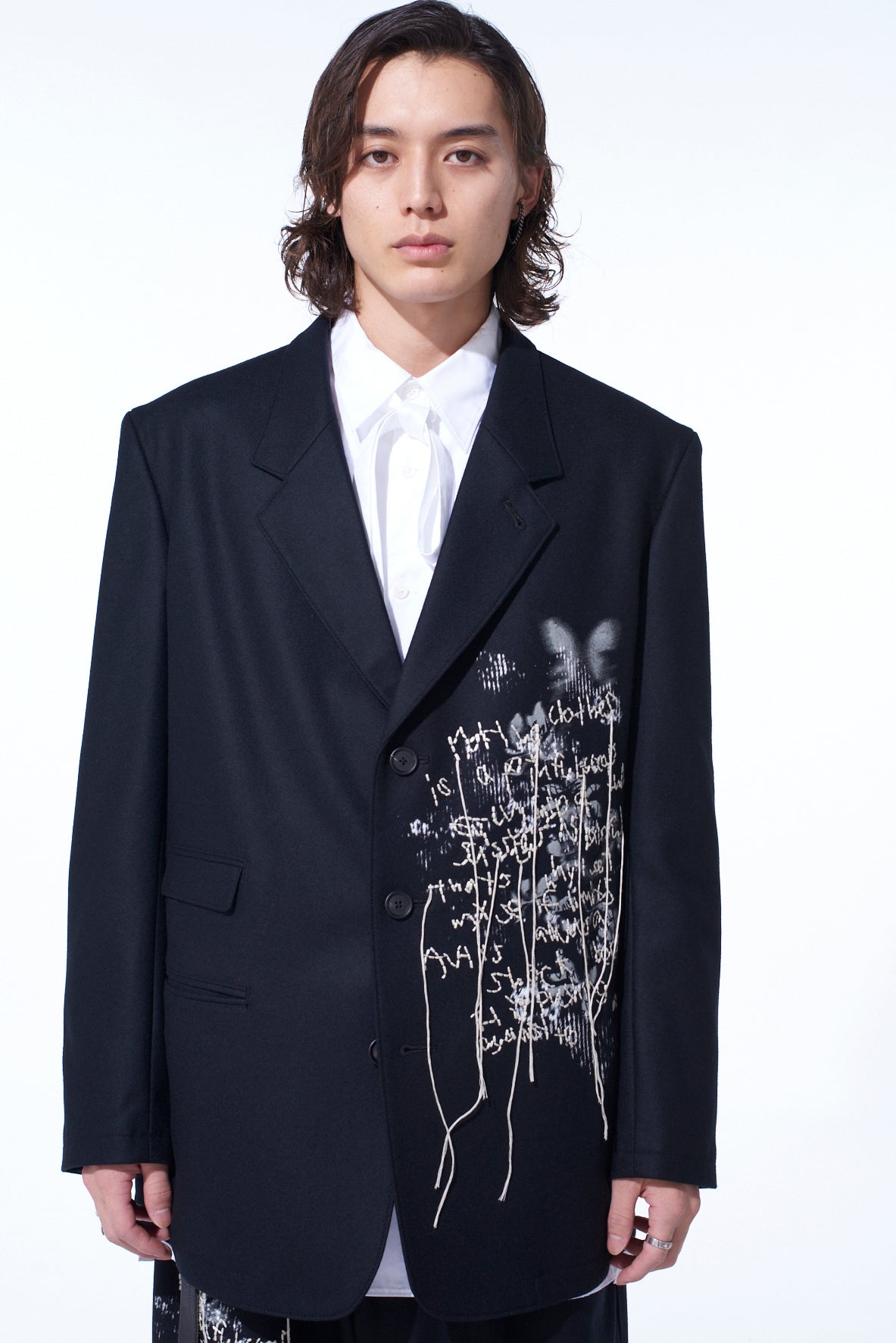 LAMB WOOL PRINTED MESSEGE EMBROIDERY TAILORED JACKET