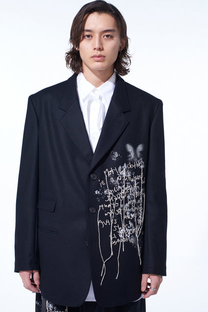 LAMB WOOL PRINTED MESSEGE EMBROIDERY TAILORED JACKET