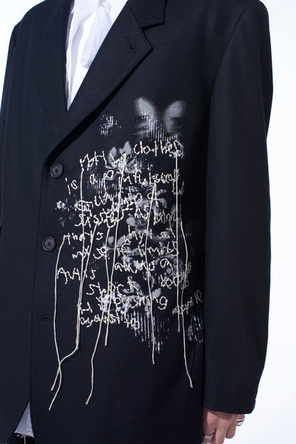 LAMB WOOL PRINTED MESSEGE EMBROIDERY TAILORED JACKET