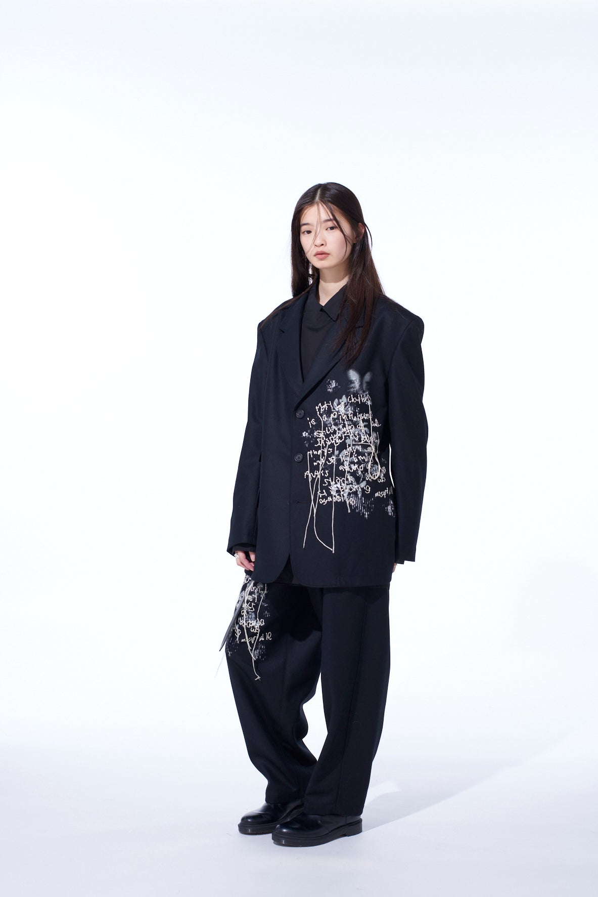 LAMB WOOL PRINTED MESSEGE EMBROIDERY TAILORED JACKET