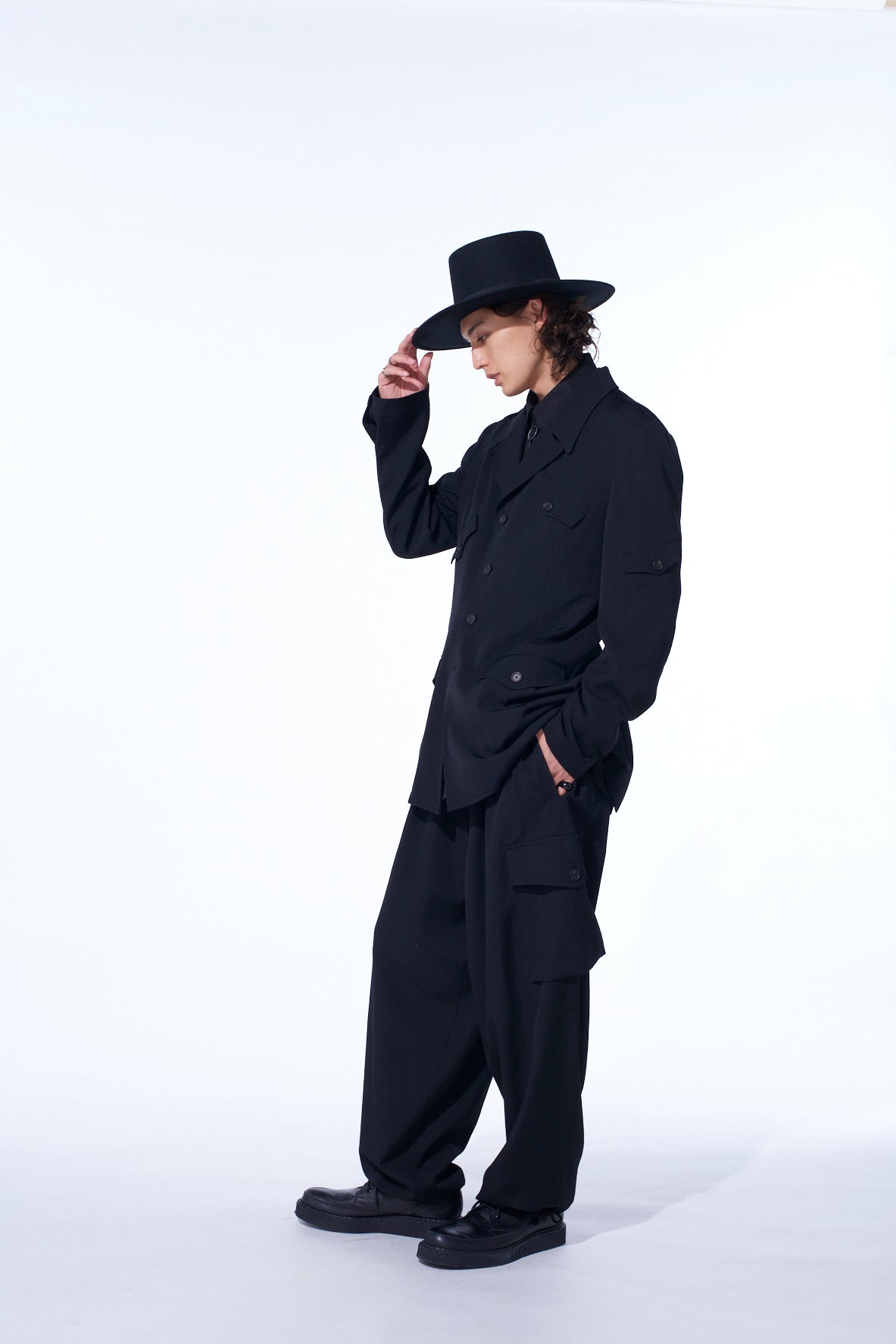 WASHER WOOL GABARDINE ASYMMETRIC POCKET JACKET
