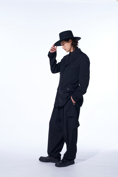 WASHER WOOL GABARDINE ASYMMETRIC POCKET JACKET
