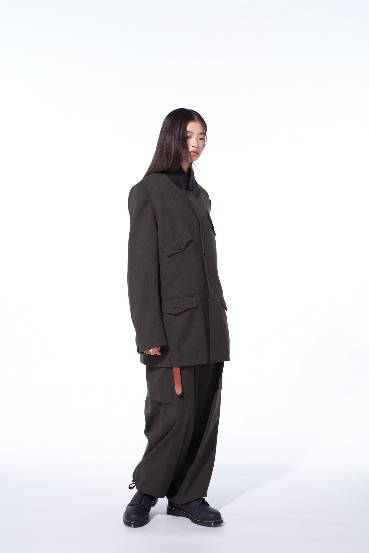 STRIPED SILK ANGORA WOOL ASYMMETRIC POCKET JACKET – THE SHOP YOHJI
