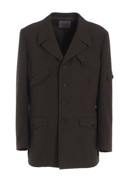 STRIPED SILK ANGORA WOOL ASYMMETRIC POCKET JACKET