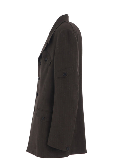 STRIPED SILK ANGORA WOOL ASYMMETRIC POCKET JACKET