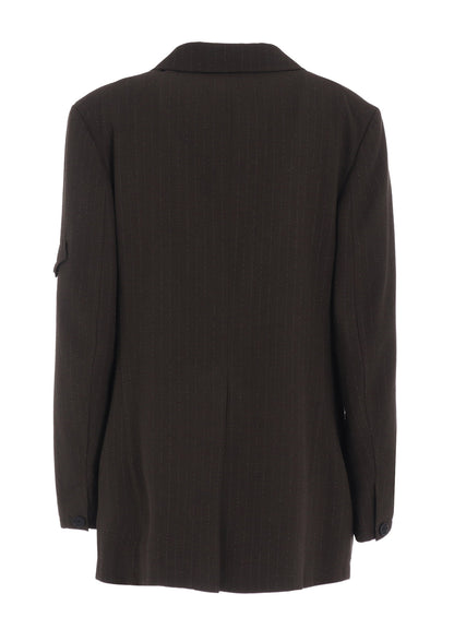 STRIPED SILK ANGORA WOOL ASYMMETRIC POCKET JACKET