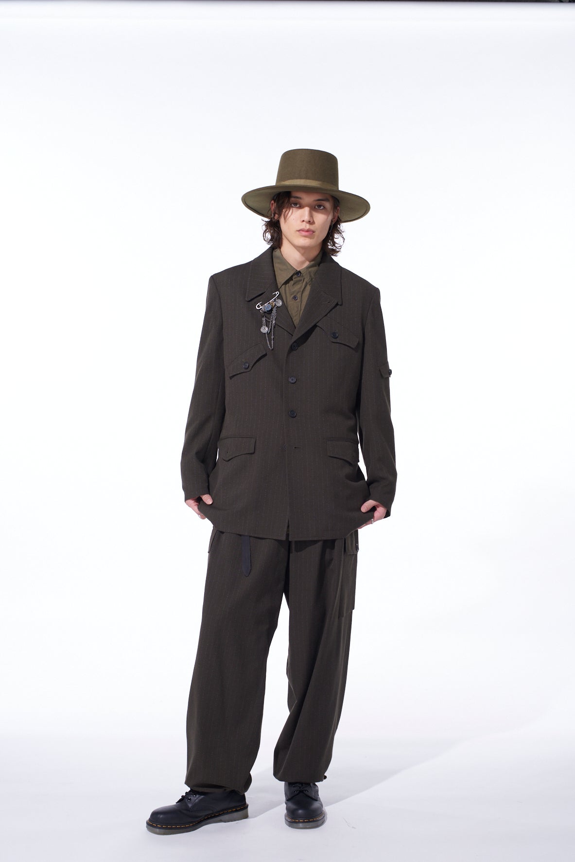 STRIPED SILK ANGORA WOOL ASYMMETRIC POCKET JACKET