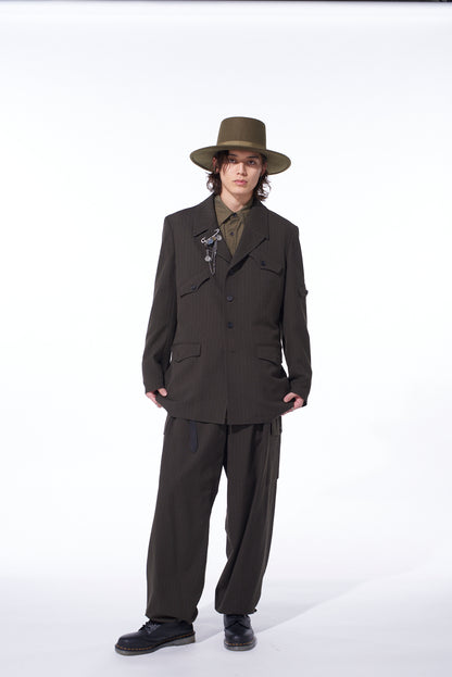 STRIPED SILK ANGORA WOOL ASYMMETRIC POCKET JACKET