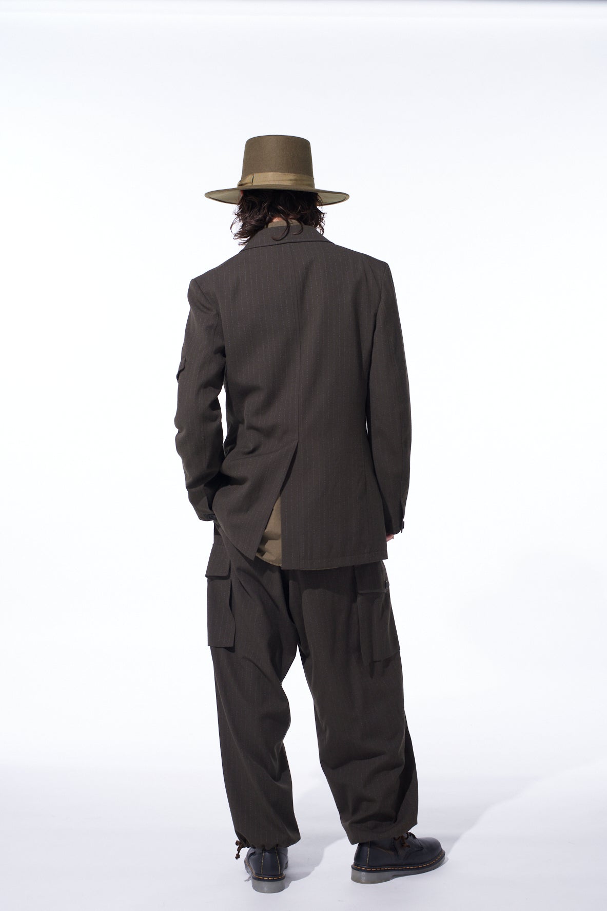 STRIPED SILK ANGORA WOOL ASYMMETRIC POCKET JACKET