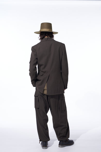 STRIPED SILK ANGORA WOOL ASYMMETRIC POCKET JACKET