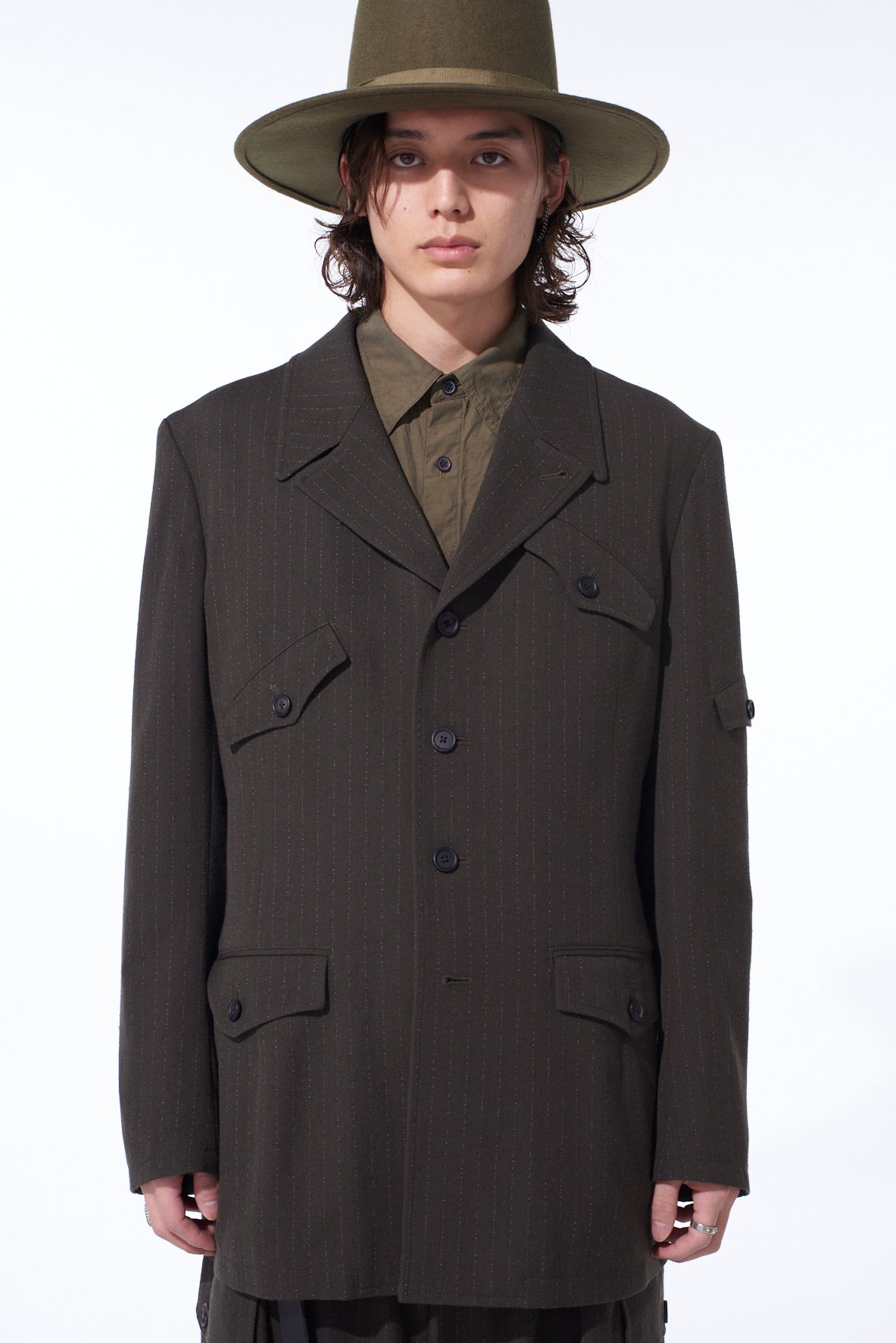 STRIPED SILK ANGORA WOOL ASYMMETRIC POCKET JACKET