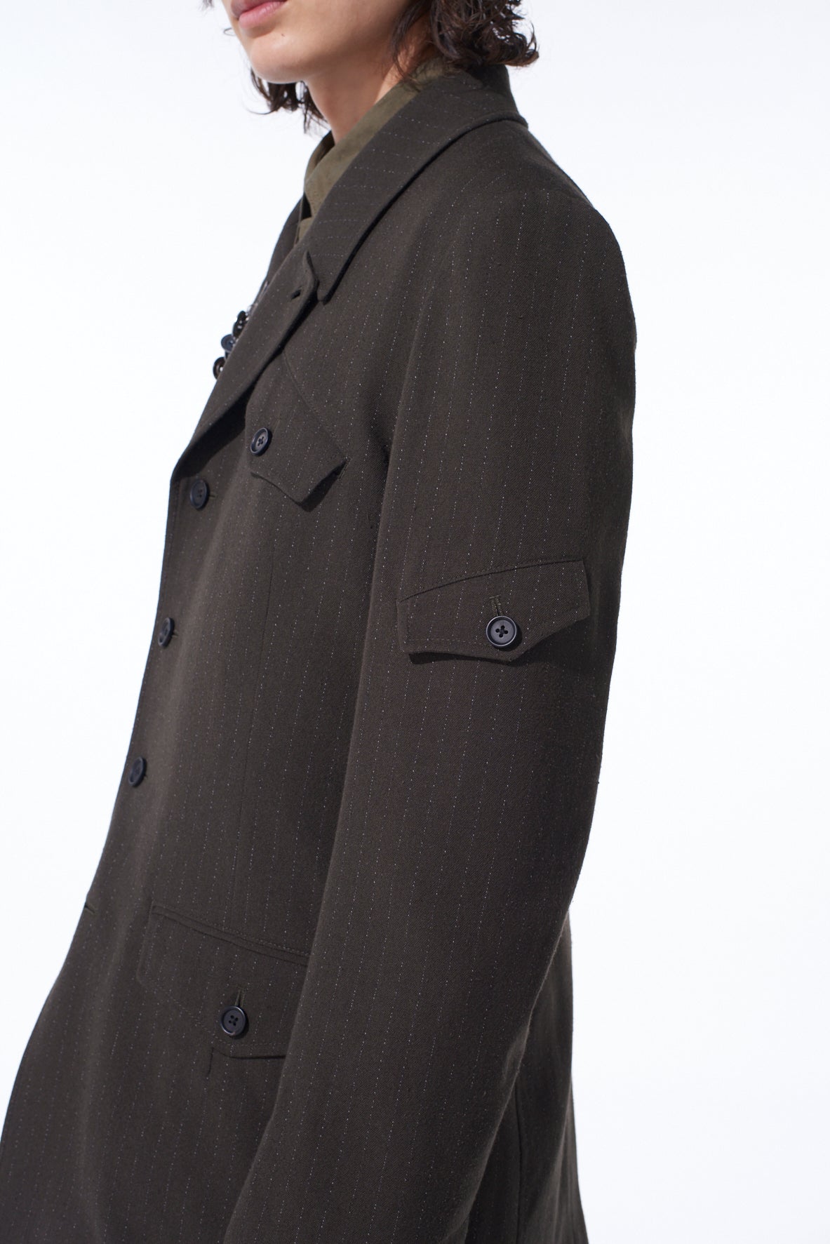 STRIPED SILK ANGORA WOOL ASYMMETRIC POCKET JACKET – THE SHOP YOHJI