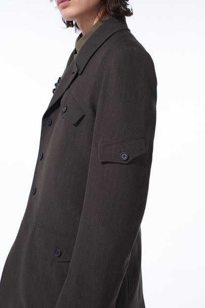 STRIPED SILK ANGORA WOOL ASYMMETRIC POCKET JACKET