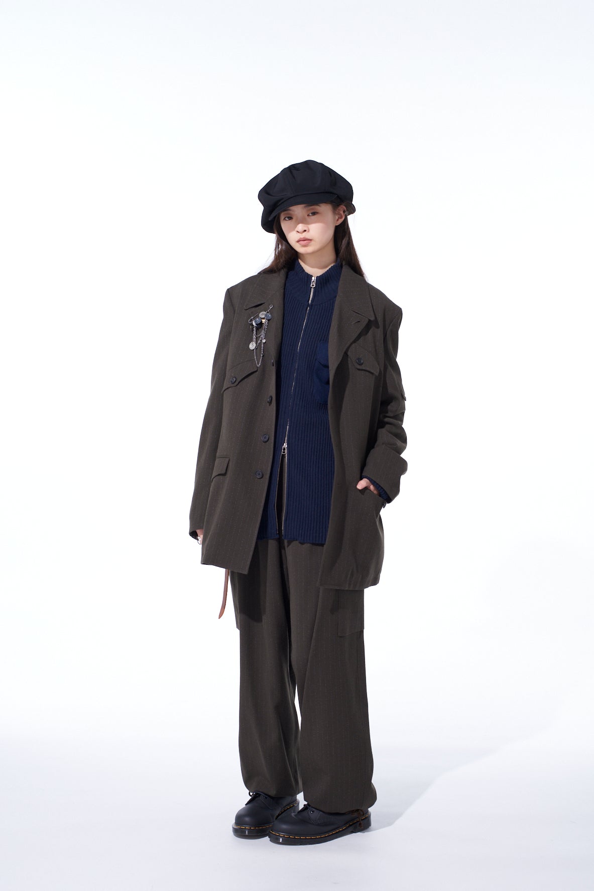 STRIPED SILK ANGORA WOOL ASYMMETRIC POCKET JACKET