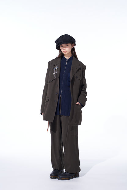 STRIPED SILK ANGORA WOOL ASYMMETRIC POCKET JACKET