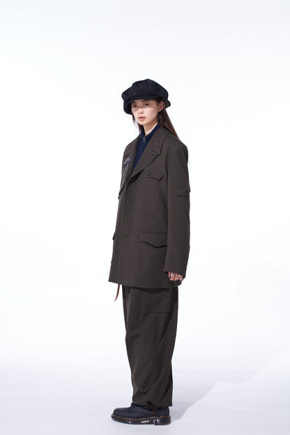 STRIPED SILK ANGORA WOOL ASYMMETRIC POCKET JACKET