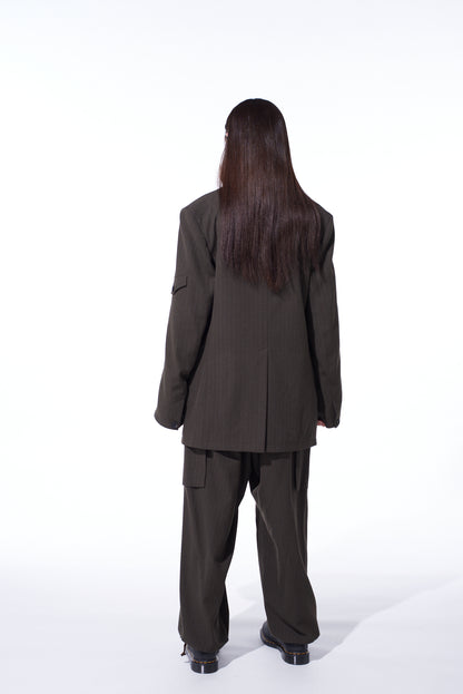 STRIPED SILK ANGORA WOOL ASYMMETRIC POCKET JACKET