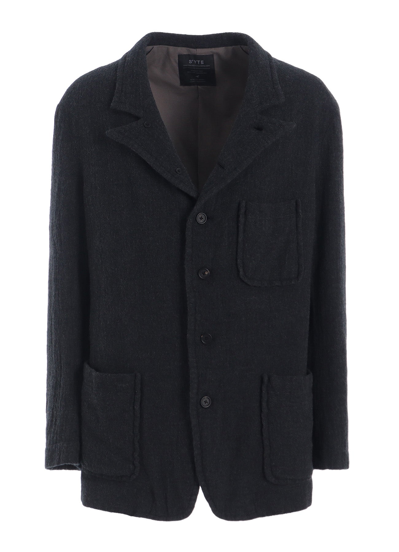 ヨウジヤマモト GAUZE HERRINGBONE JACKET 黒1 WOOL GAUZE SEMI-PEAKED JACKET – THE SHOP YOHJI YAMAMOTO