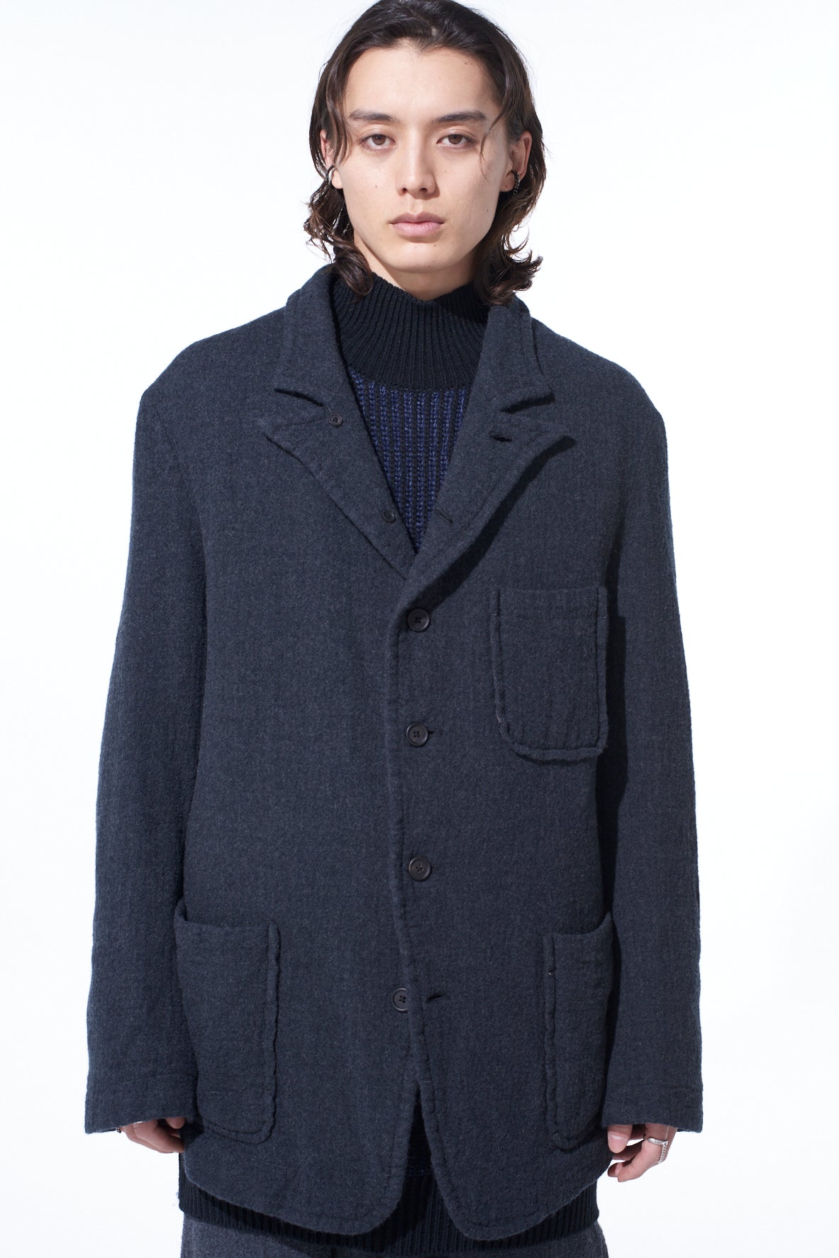 WOOL GAUZE SEMI-PEAKED JACKET