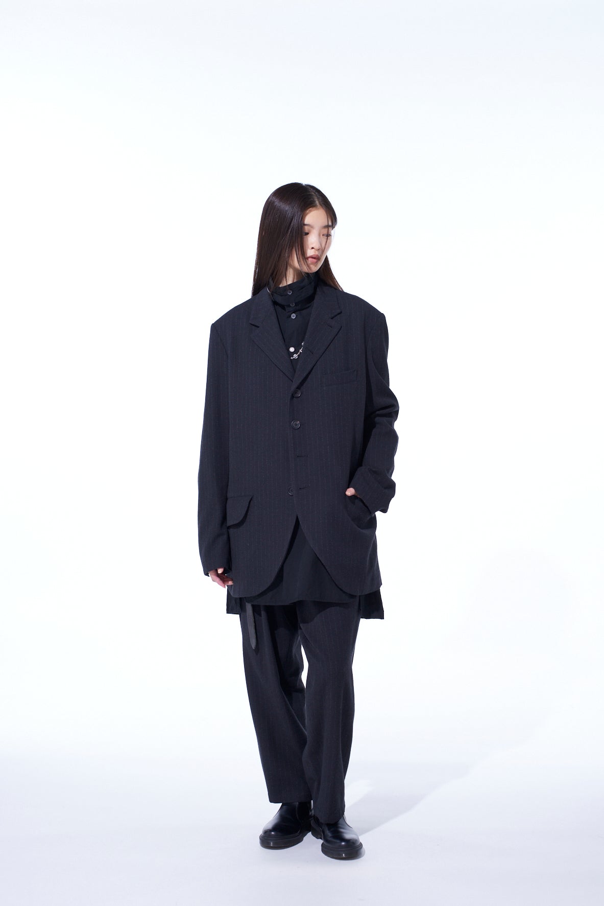 STRIPED SILK ANGORA WOOL 6 BUTTONS TAILORED JACKET – THE SHOP