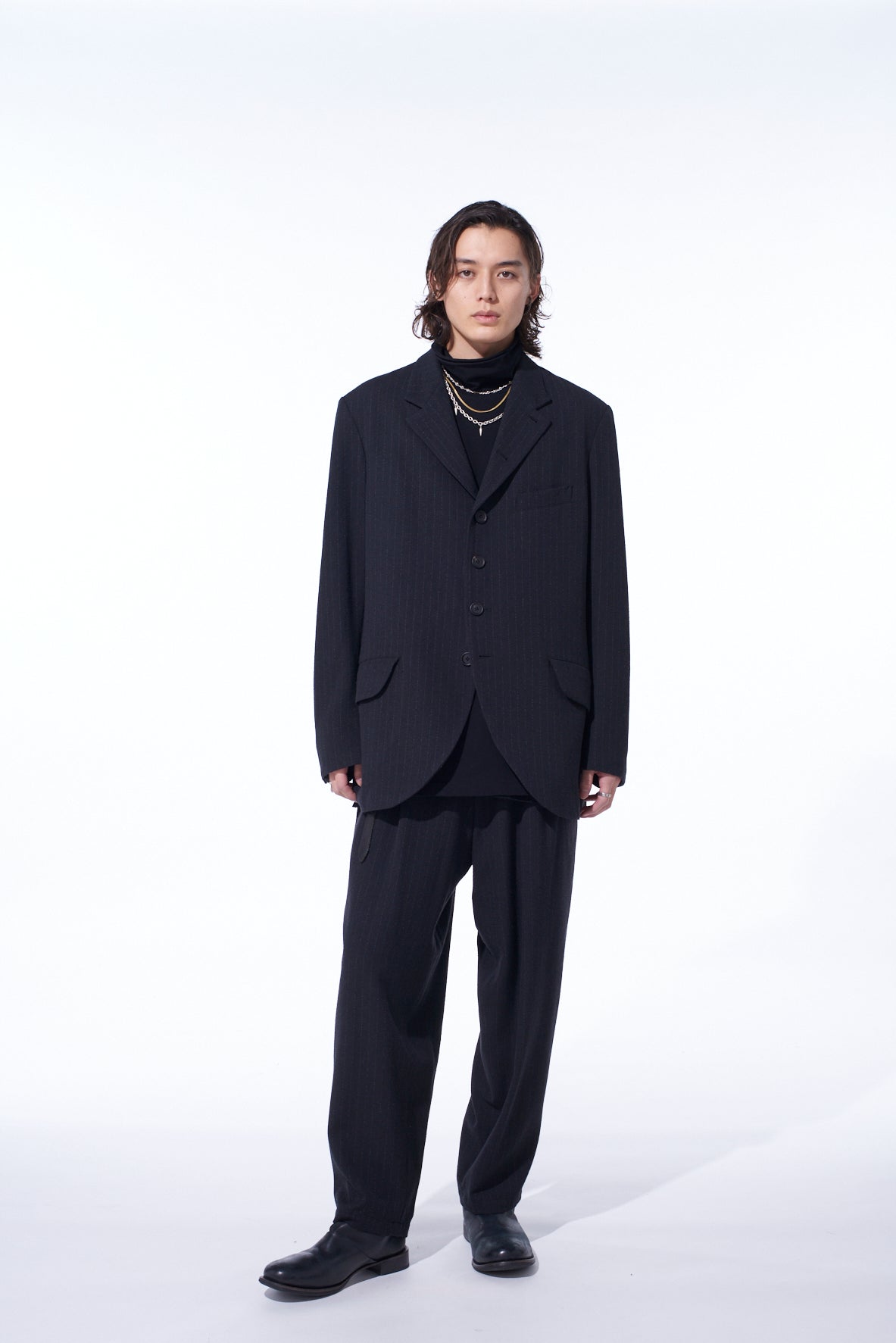 STRIPED SILK ANGORA WOOL 6 BUTTONS TAILORED JACKET