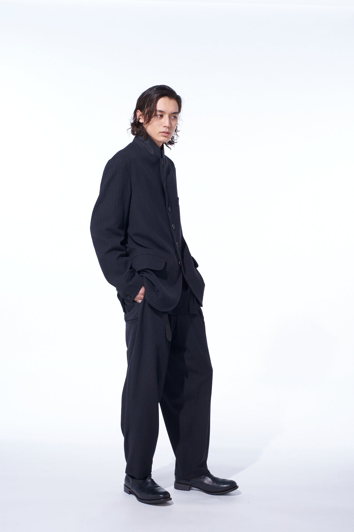 STRIPED SILK ANGORA WOOL 6 BUTTONS TAILORED JACKET