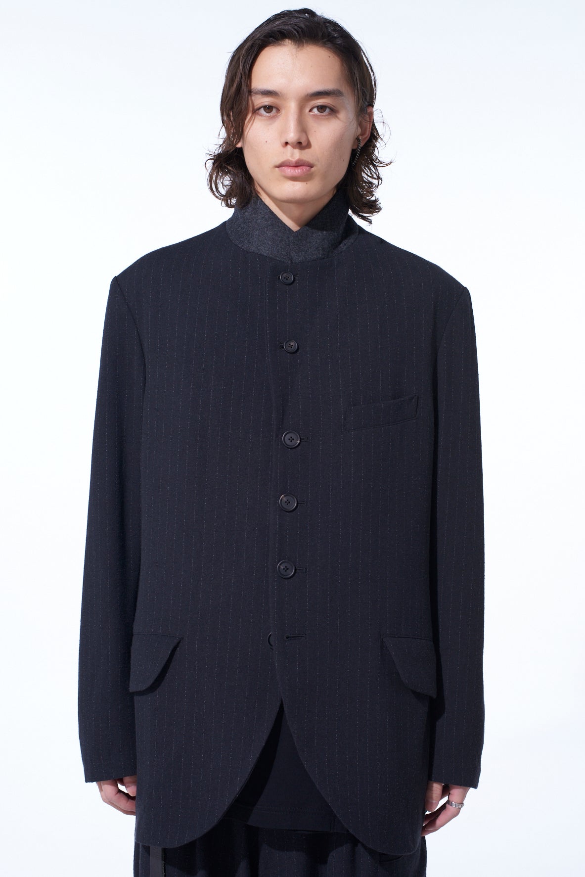 STRIPED SILK ANGORA WOOL 6 BUTTONS TAILORED JACKET