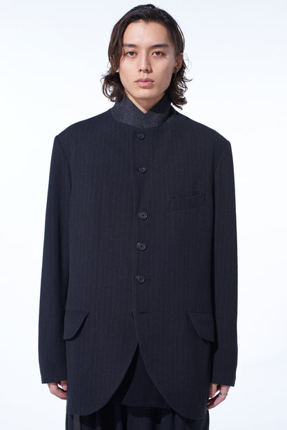 STRIPED SILK ANGORA WOOL 6 BUTTONS TAILORED JACKET