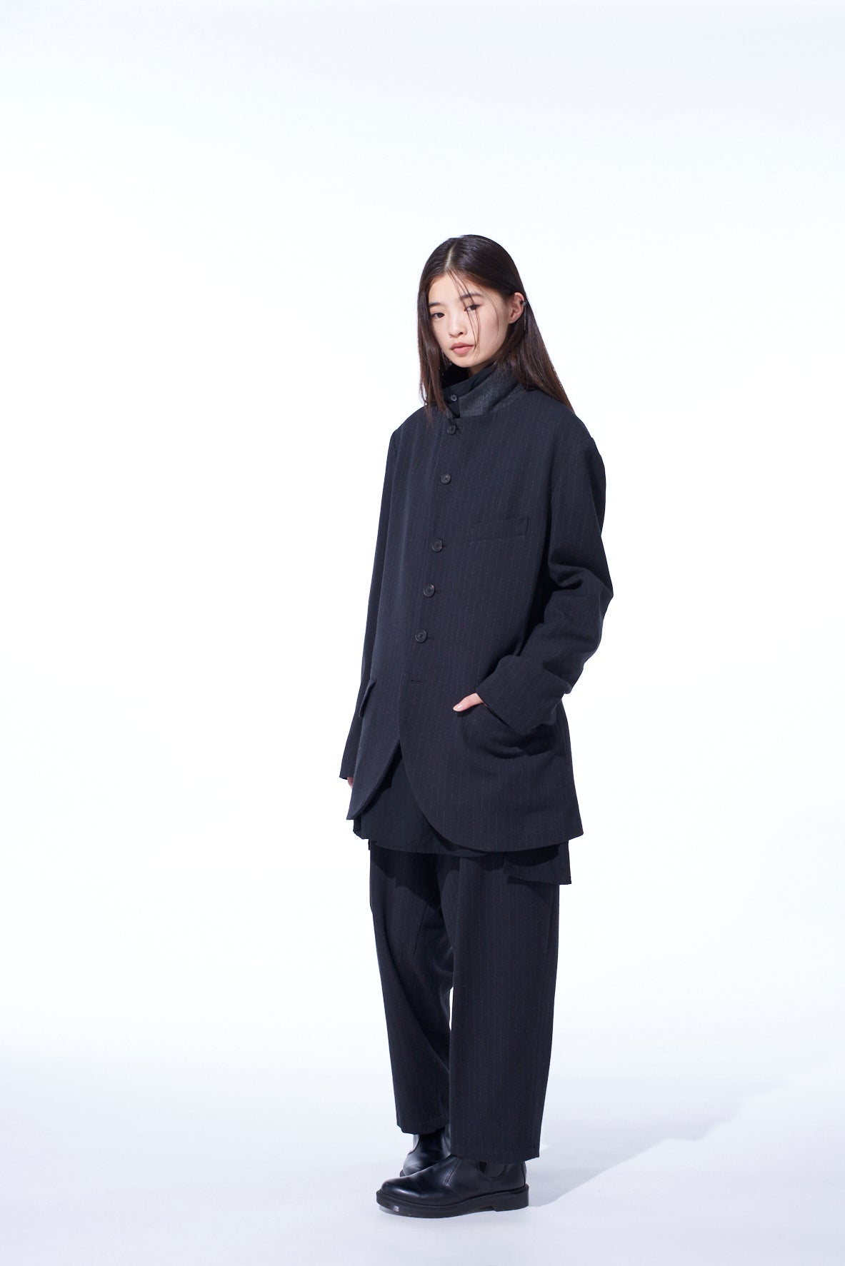 STRIPED SILK ANGORA WOOL 6 BUTTONS TAILORED JACKET – THE SHOP