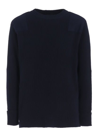 7G WOOL COTTON RIB PULLOVER WITH FLANNEL SHOULDER AND ELBOW PATCHES