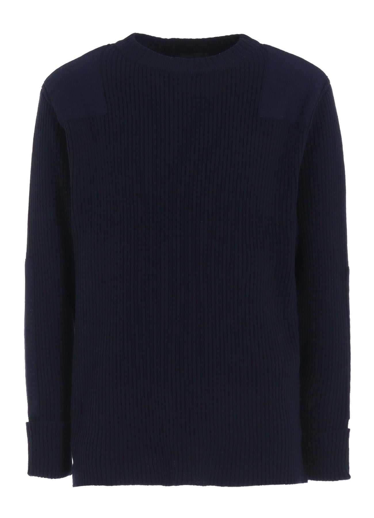 7G WOOL COTTON RIB PULLOVER WITH FLANNEL SHOULDER AND ELBOW PATCHES