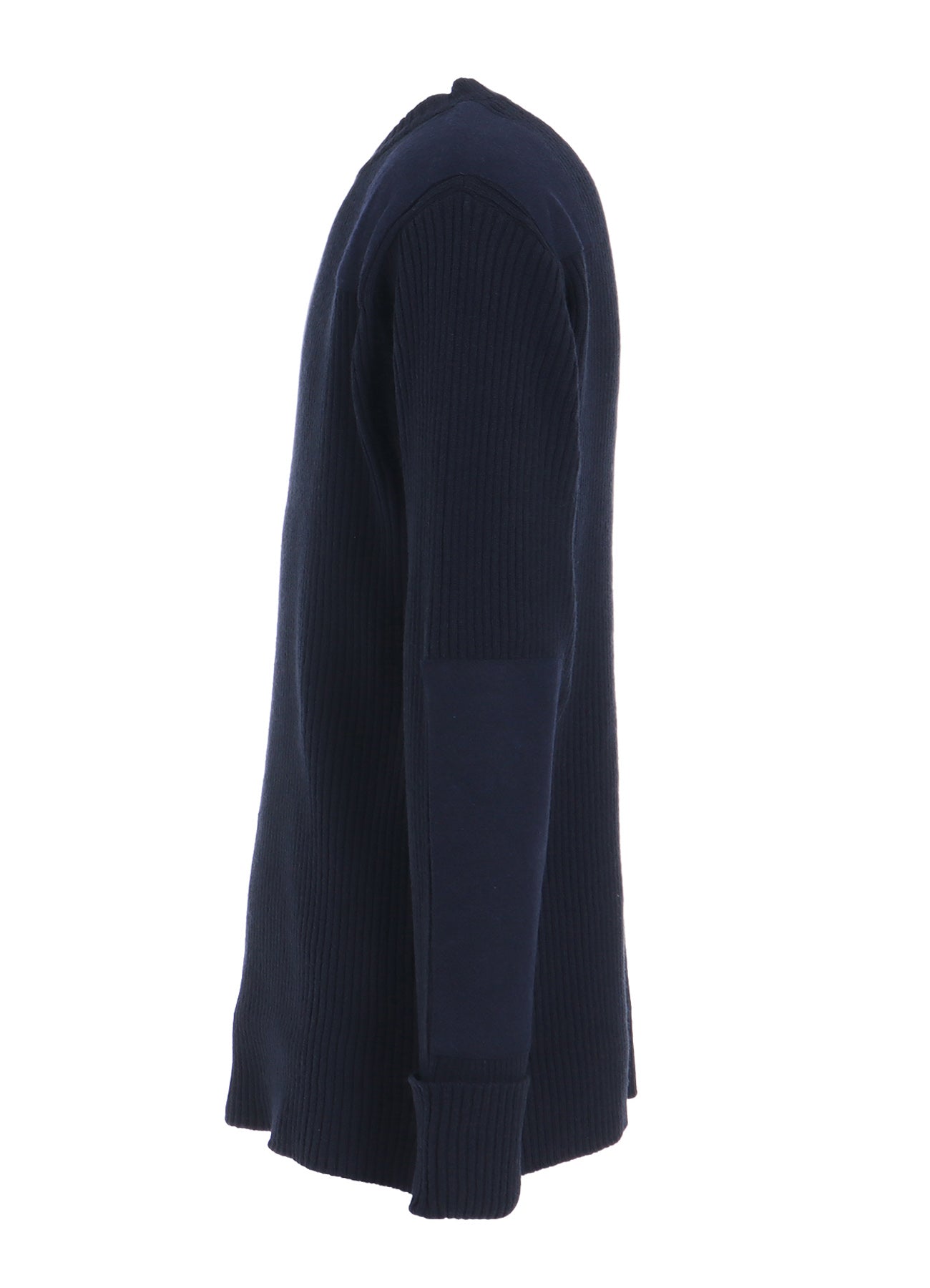 7G WOOL COTTON RIB PULLOVER WITH FLANNEL SHOULDER AND ELBOW PATCHES