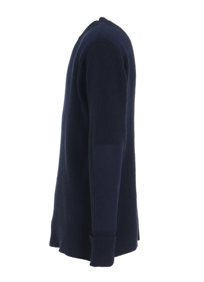 7G WOOL COTTON RIB PULLOVER WITH FLANNEL SHOULDER AND ELBOW PATCHES