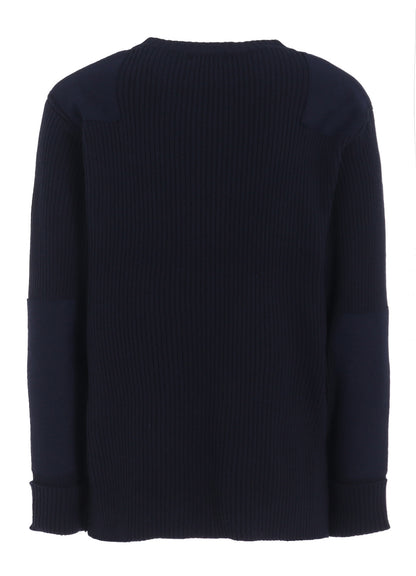 7G WOOL COTTON RIB PULLOVER WITH FLANNEL SHOULDER AND ELBOW PATCHES